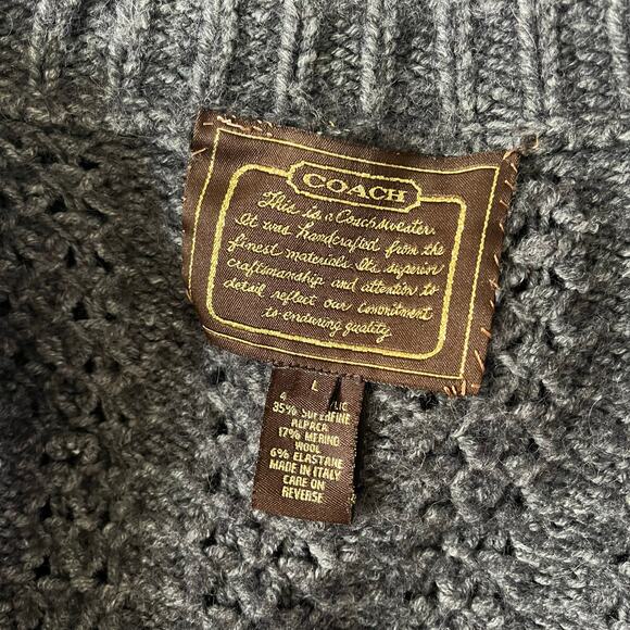Coach Gray Short Sleeve Merino Wool & Alpaca Blend Longline Knit Cardigan Sz L - Picture 6 of 8